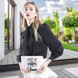 WCGXKO Coffee Lover Gift Hairdresser Cosmetics Bag First I Drink The Coffee Then I Do The Hair (DRINK THE coffee hair)