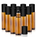 Your Oil Tools 10 Pack Essential Oil Roller Bottles, 10ml Empty Amber glass bottle with Leak Guard Stainless Steel Roller Balls & Black Caps for oils and perfume