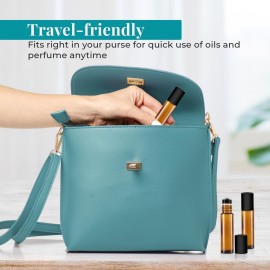 Your Oil Tools 10 Pack Essential Oil Roller Bottles, 10ml Empty Amber glass bottle with Leak Guard Stainless Steel Roller Balls & Black Caps for oils and perfume