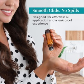 Your Oil Tools 10 Pack Essential Oil Roller Bottles, 10ml Empty Amber glass bottle with Leak Guard Stainless Steel Roller Balls & Black Caps for oils and perfume