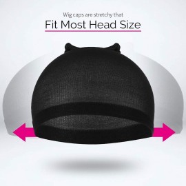 Smilco 20-Piece Black Lace Front Stocking Cap - Stretchy Nylon Wig Cap for Women\'s Wigs, Black