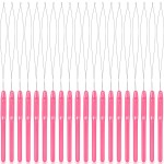 20 Pieces Hair Extension Loop Needle Threader Pulling Hook Needle Bead Device for Hair or Feather Extensions Supplies, DIY Hook Tool Loop Tools(Pink)