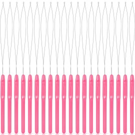 20 Pieces Hair Extension Loop Needle Threader Pulling Hook Needle Bead Device for Hair or Feather Extensions Supplies, DIY Hook Tool Loop Tools(Pink)