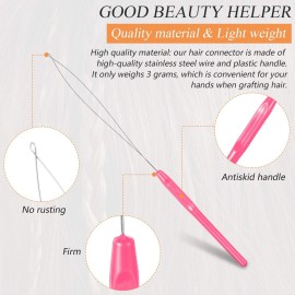 20 Pieces Hair Extension Loop Needle Threader Pulling Hook Needle Bead Device for Hair or Feather Extensions Supplies, DIY Hook Tool Loop Tools(Pink)