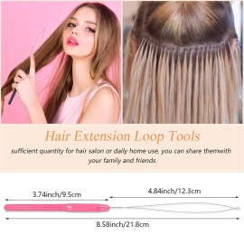 20 Pieces Hair Extension Loop Needle Threader Pulling Hook Needle Bead Device for Hair or Feather Extensions Supplies, DIY Hook Tool Loop Tools(Pink)