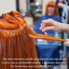 20 Pieces Hair Extension Loop Needle Threader Pulling Hook Needle Bead Device for Hair or Feather Extensions Supplies, DIY Hook Tool Loop Tools(Pink)