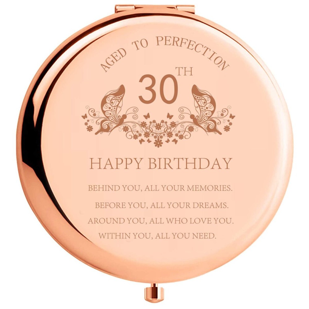 30th Birthday Gift for Women Stainless Steel Portable Compact Makeup Mirror with Gift Box Behind You All Your Memories Unique Gifts Ideas Engraved Compact Cosmetic Mirror for Friend Coworker Rose Gold