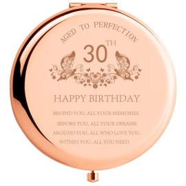 30th Birthday Gift for Women Stainless Steel Portable Compact Makeup Mirror with Gift Box Behind You All Your Memories Unique Gifts Ideas Engraved Compact Cosmetic Mirror for Friend Coworker Rose Gold