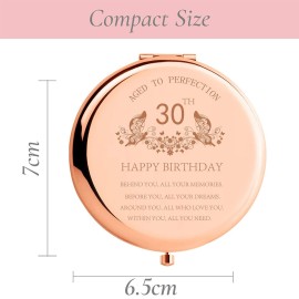 30th Birthday Gift for Women Stainless Steel Portable Compact Makeup Mirror with Gift Box Behind You All Your Memories Unique Gifts Ideas Engraved Compact Cosmetic Mirror for Friend Coworker Rose Gold