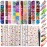 Teenitor 12 Sheets Nail Art Sticker 3D Self-Adhesive, Nail Art Decoration with 5 Boxes Holographic Nail Art Glitter Flakes Butterfly Heart Star Maple Leaf Nail Sequins and Nail Art Flower Slices