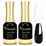 VENALISA 2Pcs Black White Gel Nail Polish Kit, Nail Gel Polish Set Soak Off UV LED Nail Art Starter Manicure Salon DIY at Home