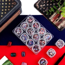 12 Boxes 4th of July Nail Glitter Independence Day Star Nail Sequins Holographic Red Blue Mixed Star Hollow Hexagon Circle Nail Decal 3D for Women Girl Nail Eye Face Body Decor (Bright Style)