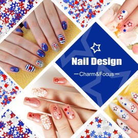 12 Boxes 4th of July Nail Glitter Independence Day Star Nail Sequins Holographic Red Blue Mixed Star Hollow Hexagon Circle Nail Decal 3D for Women Girl Nail Eye Face Body Decor (Bright Style)