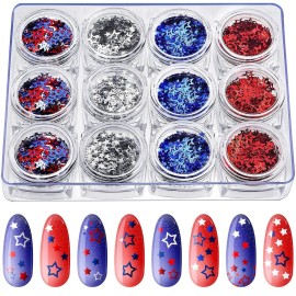 12 Boxes Independence Day Star Glitters Holographic Nail Art Decals Red Blue Silver Mixed Star and Hollow Star Shaped Nail Sequins 4th of July Nail Decals for DIY Nail Art Eye Face Body Decor Crafts 12 Boxes Independence Day Star Glitters Holographic Nail Art Decals Red Blue Silver Mixed Star and Hollow Star Shaped Nail Sequins 4th of July Nail Decals for DIY Nail Art Eye Face Body Decor Crafts