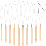 10 Pieces Wooden Hair Extension Loop Needle Kit Threader Wire Pulling Hook Tool and Bead Device Tool Black Loop Threader for Hair or Feather Extensions