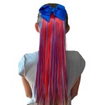 My Hair Popz Deluxe Synthetic Fiber Ponytail Hair Extensions with Bow | Heat and Tangle Resistant Colored Hair Extensions for Kids | Easy to Attach Ponytail for Child Friendly Use | Red, White & Blue