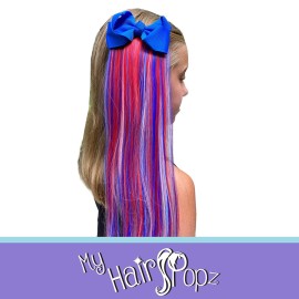My Hair Popz Deluxe Synthetic Fiber Ponytail Hair Extensions with Bow | Heat and Tangle Resistant Colored Hair Extensions for Kids | Easy to Attach Ponytail for Child Friendly Use | Red, White & Blue