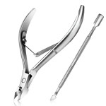Cuticle Trimmer with Cuticle Pusher - Easkep Cuticle Remover Cuticle Nipper Professional Stainless Steel Cuticle Cutter Clipper Pedicure Manicure Tools for Fingernails and Toenails (D501-Silver)