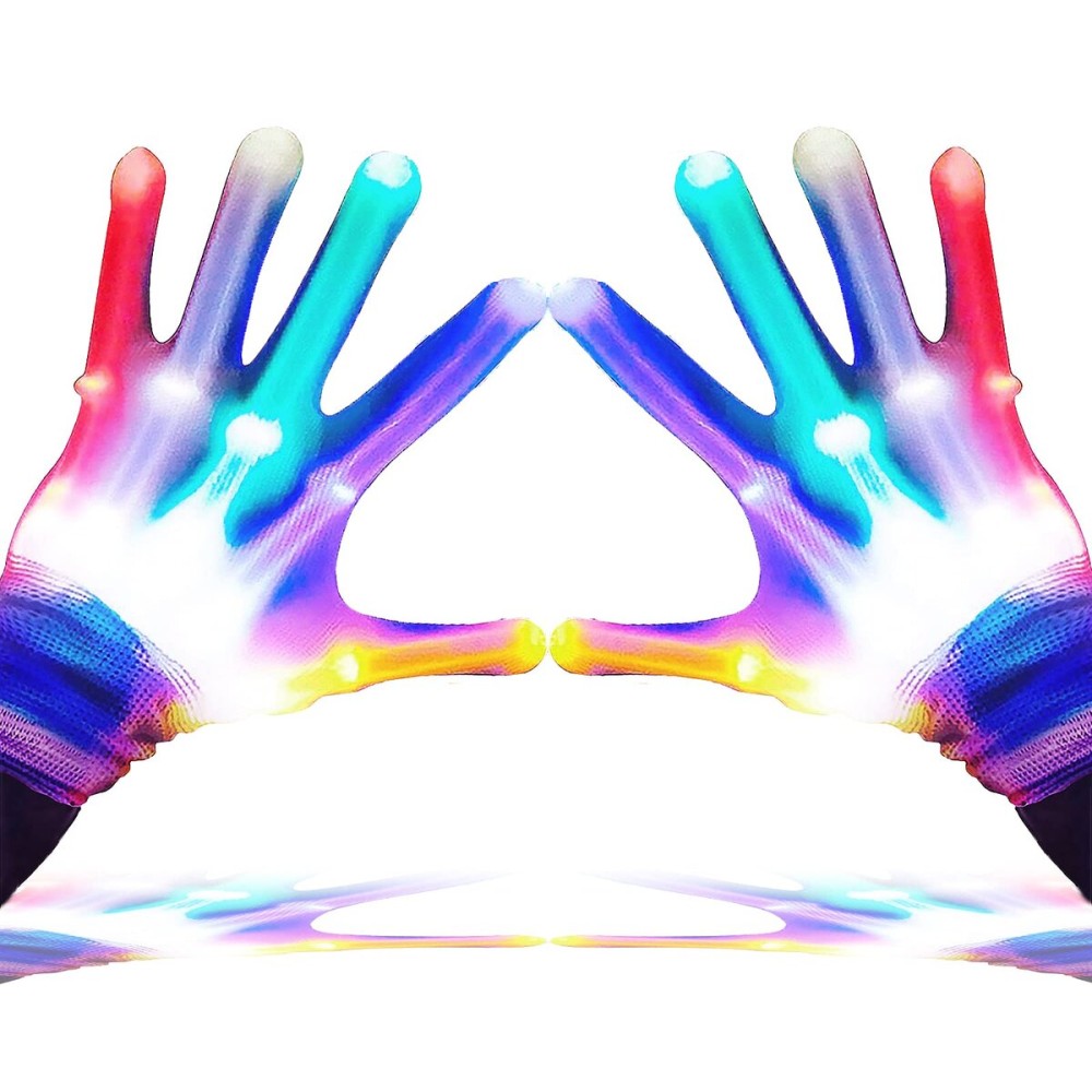 GLEDLOVES LED Finger Gloves - Light Up Gloves with 5 Color/6 Mode for Teen & Adult Gifts - Perfect for Halloween & Christmas Party (1 Pair/L)