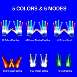 GLEDLOVES LED Finger Gloves - Light Up Gloves with 5 Color/6 Mode for Teen & Adult Gifts - Perfect for Halloween & Christmas Party (1 Pair/L)
