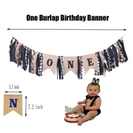 GUCHOL First Birthday Cake Smash High Chair Banner for Baby Boys - Suspenders Bow Tie Glitter Blue Crown Bloomers Clothes (Black 5PC Set)