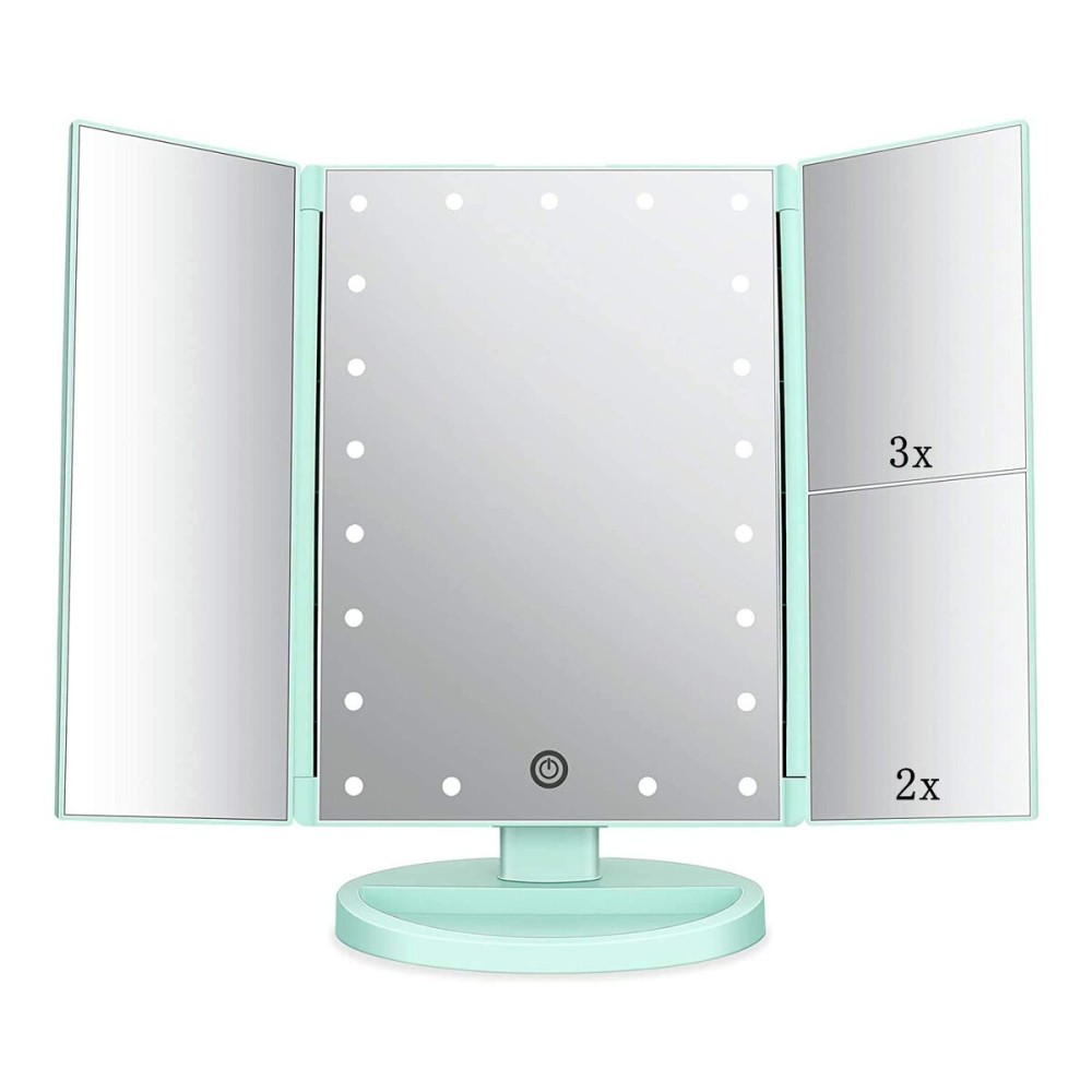 Flymiro Tri-fold Lighted Vanity Makeup Mirror with 3x/2x Magnification,21 LEDs Light and Touch Screen,180 Degree Free Rotation Countertop Cosmetic Mirror,Travel (Green) Flymiro Tri-fold Lighted Vanity Makeup Mirror with 3x/2x Magnification,21 LEDs Light and Touch Screen,180 Degree Free Rotation Countertop Cosmetic Mirror,Travel (Green)