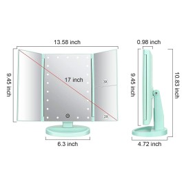 Flymiro Tri-fold Lighted Vanity Makeup Mirror with 3x/2x Magnification,21 LEDs Light and Touch Screen,180 Degree Free Rotation Countertop Cosmetic Mirror,Travel (Green) Flymiro Tri-fold Lighted Vanity Makeup Mirror with 3x/2x Magnification,21 LEDs Light and Touch Screen,180 Degree Free Rotation Countertop Cosmetic Mirror,Travel (Green)