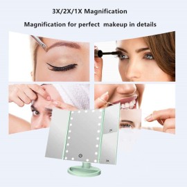Flymiro Tri-fold Lighted Vanity Makeup Mirror with 3x/2x Magnification,21 LEDs Light and Touch Screen,180 Degree Free Rotation Countertop Cosmetic Mirror,Travel (Green) Flymiro Tri-fold Lighted Vanity Makeup Mirror with 3x/2x Magnification,21 LEDs Light and Touch Screen,180 Degree Free Rotation Countertop Cosmetic Mirror,Travel (Green)