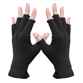MIG4U Fingerless Moisturizing Gloves, Half Finger Touchscreen Beauty Glove for Eczema, SPA, Dry Hands, Skin Treatment, Summer Sun UV Protection (S/M, Black-1pair)