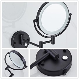 HIHIA Wall Mounted Makeup Mirror with 10X Magnification, 8 Inch Double Sided Vanity Magnifying Vanity Mirror with Led Lights for Girls, USB Rechargeable, Touch Control ON/Off Matte Black (Black)