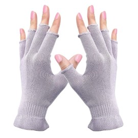 MIG4U Fingerless Moisturizing Gloves, Half Finger Touchscreen Beauty Glove for Eczema, SPA, Dry Hands, Skin Treatment, Summer Sun UV Protection, Pale Purple, 1 Pairs L/XL