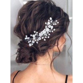 Unsutuo Flower Bride Wedding Hair Vine Silver Bridal Hair Accessories Crystal Hair Piece for Women and Bridesmaid