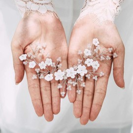 Unsutuo Flower Bride Wedding Hair Vine Silver Bridal Hair Accessories Crystal Hair Piece for Women and Bridesmaid