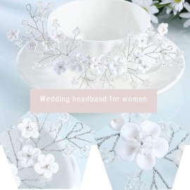 Unsutuo Flower Bride Wedding Hair Vine Silver Bridal Hair Accessories Crystal Hair Piece for Women and Bridesmaid