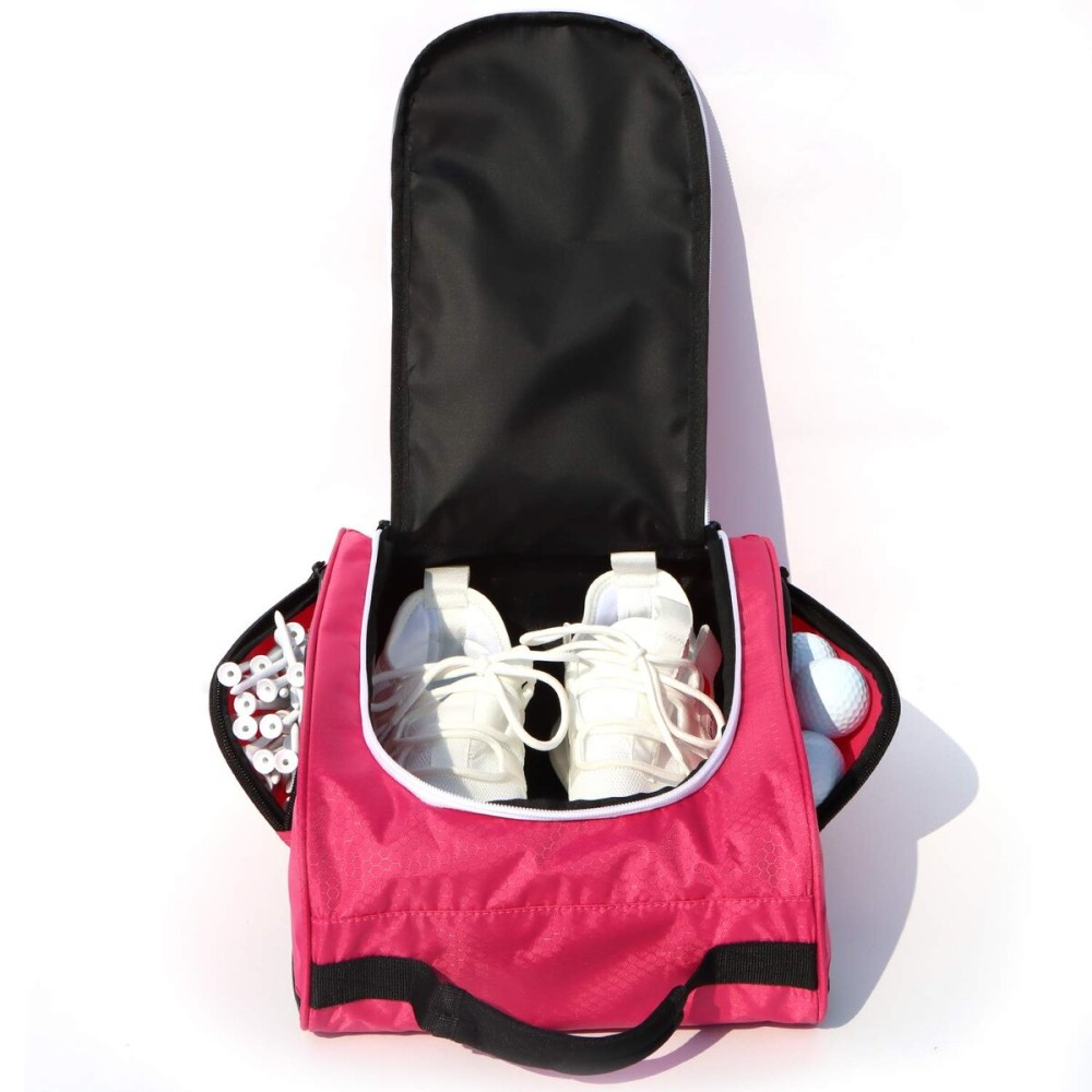 Golf Shoe Bag for WomenZippered Golf Shoe Carrier Bag with Ventilation and 3 External Pockets for Golf Balls, Golf Glove, Tees and Other Golf Accessories(Red)