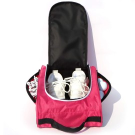 Golf Shoe Bag for WomenZippered Golf Shoe Carrier Bag with Ventilation and 3 External Pockets for Golf Balls, Golf Glove, Tees and Other Golf Accessories(Red)