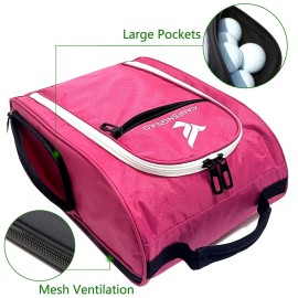 Golf Shoe Bag for WomenZippered Golf Shoe Carrier Bag with Ventilation and 3 External Pockets for Golf Balls, Golf Glove, Tees and Other Golf Accessories(Red)