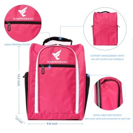 Golf Shoe Bag for WomenZippered Golf Shoe Carrier Bag with Ventilation and 3 External Pockets for Golf Balls, Golf Glove, Tees and Other Golf Accessories(Red)