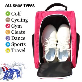Golf Shoe Bag for WomenZippered Golf Shoe Carrier Bag with Ventilation and 3 External Pockets for Golf Balls, Golf Glove, Tees and Other Golf Accessories(Red)