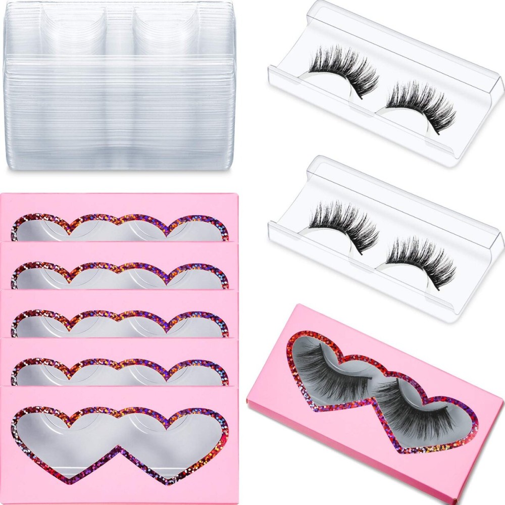 Maitys 60 Pieces Empty Eyelashes Packaging Box and Tray 30 Pieces Empty Eyelash Boxes Pink Lash Packaging Case with 30 Pieces Empty Eyelash Tray False Eyelashes Storage Container