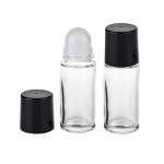2Pcs 30 ml 1oz Deodorant Glass Roller Bottles Refillable Empty Massage Roll On Bottles Containers with Plastic Roller Ball Black Cap for Essential Oils DIY Deodorant, Clear
