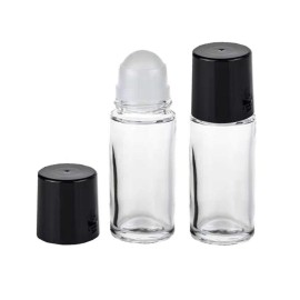 2Pcs 30 ml 1oz Deodorant Glass Roller Bottles Refillable Empty Massage Roll On Bottles Containers with Plastic Roller Ball Black Cap for Essential Oils DIY Deodorant, Clear