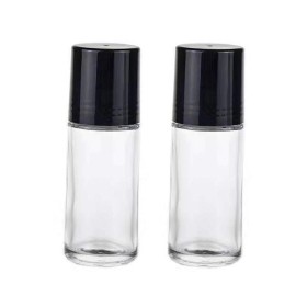 2Pcs 30 ml 1oz Deodorant Glass Roller Bottles Refillable Empty Massage Roll On Bottles Containers with Plastic Roller Ball Black Cap for Essential Oils DIY Deodorant, Clear