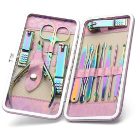CGBE Nail Clippers Set, Manicure Set Pedicure 12 Pieces Stainless Steel Manicure Kit Professional Grooming Care Tools with Luxurious Travel Case
