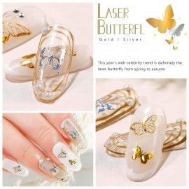 Butterfly Nail StickersGold Nail Art Stickers Silver Color Decals Self-Adhesive Laser Butterflies Design Tattoos Accessories Decorations for Acrylic Nails - 8 Sheets Butterfly Nail StickersGold Nail Art Stickers Silver Color Decals Self-Adhesive Laser Butterflies Design Tattoos Accessories Decorations for Acrylic Nails - 8 Sheets