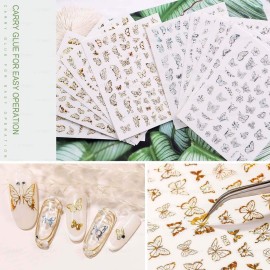 Butterfly Nail StickersGold Nail Art Stickers Silver Color Decals Self-Adhesive Laser Butterflies Design Tattoos Accessories Decorations for Acrylic Nails - 8 Sheets Butterfly Nail StickersGold Nail Art Stickers Silver Color Decals Self-Adhesive Laser Butterflies Design Tattoos Accessories Decorations for Acrylic Nails - 8 Sheets