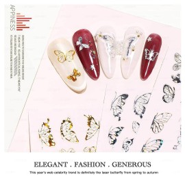 Butterfly Nail StickersGold Nail Art Stickers Silver Color Decals Self-Adhesive Laser Butterflies Design Tattoos Accessories Decorations for Acrylic Nails - 8 Sheets Butterfly Nail StickersGold Nail Art Stickers Silver Color Decals Self-Adhesive Laser Butterflies Design Tattoos Accessories Decorations for Acrylic Nails - 8 Sheets