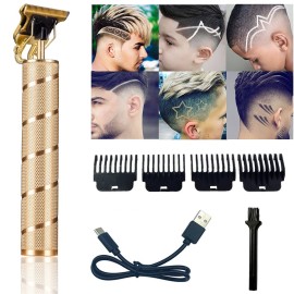 goldseaside Pro T Clippers Trimmer, Electric Pro Li Trimmer Cordless, Professional Baldheaded USB Rechargeable T Blade Trimmer Hair Clipper for Men(Gold)