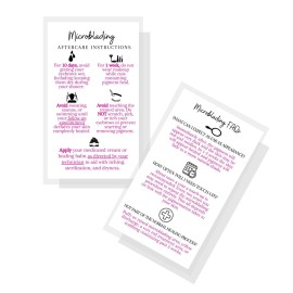 Boutique Marketing LLC Microblading Aftercare Instruction Cards | 50 Pack | Size 3.5 x 2 inches | Disposable FAQ Snatched Brows PMU | White with Pink Font Design