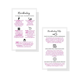 Boutique Marketing LLC Microblading Aftercare Instruction Cards | 50 Pack | Size 3.5 x 2 inches | Disposable FAQ Snatched Brows PMU | White with Pink Font Design